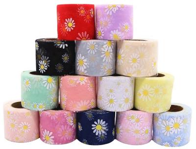 China Sunflower Daisy Embroidered Organza Tulle Rolls 20d Decoration Crafts for sale