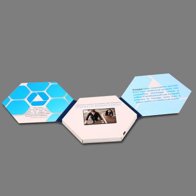 China 2.4inch Hexagon shape Artificial Style and Folded Paper Product Type video brochure booklet for sale