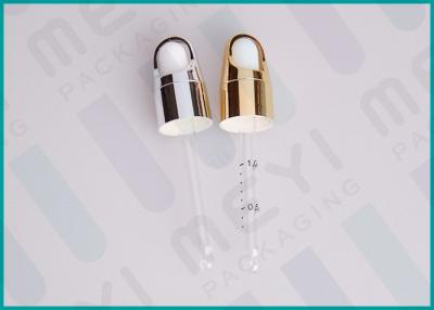 中国 18/410のガラス点滴器はABS物質的な紫外線光沢がある銀/金の帽子が付いている点滴器をびん詰めにします 販売のため