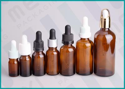 China 5ml - 100ml Amber Dropper Bottles , Cosmetic Essential Oil Dropper Bottle  for sale