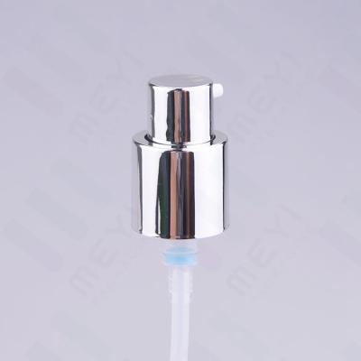 China Shiny Silver 18/415 Outer Spring Treatment Pump Plastic Cream Pump With Noozle for sale