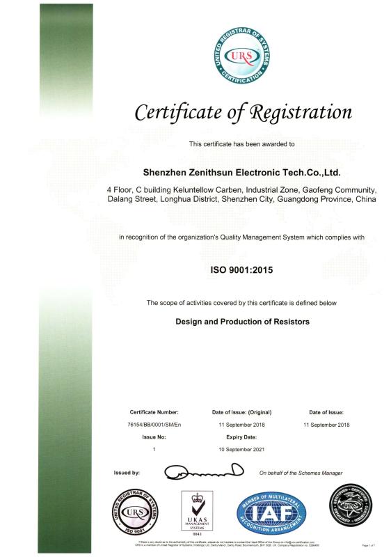 ISO 9001:2015 - Shenzhen Zenithsun Electronics Tech.CO.,LTD