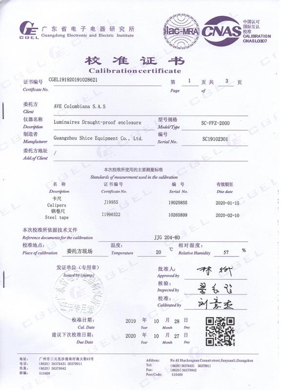 Calibration certificate - Guangzhou Shice Equipment Co., Ltd.