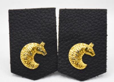 China Black ODM Washable Denim Leather Patch With Metal Brand Logo for sale