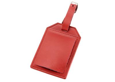 China Rectangle PU Leather Travel Suitcase Tags Bag Labels Suitcase Tags With Buckle Strap for sale