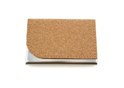 China Stainless Iron PU Leather cork card holder Magnetic Eco Friendly Card Case 65g for sale