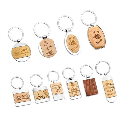 China Bamboo Beechwood Wooden Engraved Keychain Sublimation Zinc Alloy Blank Keyring for sale