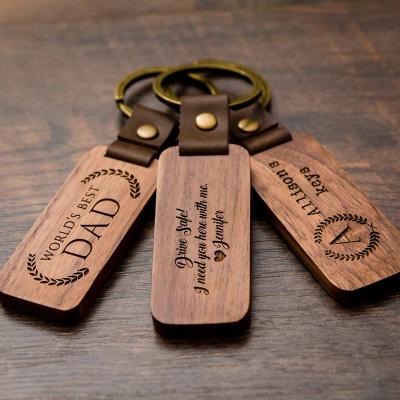 China Custom Gift Engraved Wood Keychain Walnut For Home Car Office 4.5 X 1in for sale