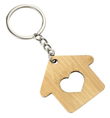 China Natural Wooden House Keychain Ring Metal Pendant Bag Gift en venta