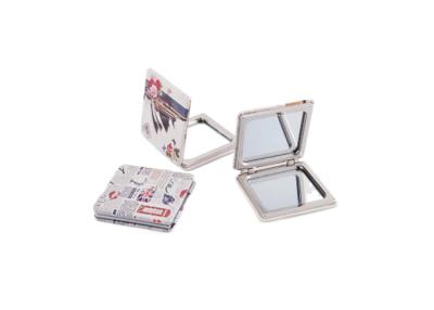 China Square Mini Cosmetic Pocket Mirror PU Leather ABS Digital Printing Pattern for sale