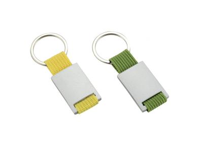 China Bright Canvas Retractable Key Chain Metal Logo Zinc Alloy Green Yellow for sale