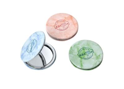 China Marble Texture Enamel Compact Mirror Gift Silver Cosmetic PU Leather Foldable for sale