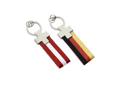 China Webbing Strap Leather Key Holder Rectangle Iron Keyring Pantone Color for sale