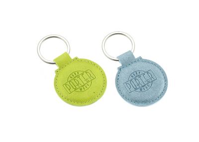 China Debossing Logo PU Leather Key Chains Holder Round 6.5mm Thickness for sale