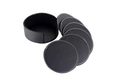 China Two Sides PU Leather Drink Coasters Set Round Black Glass Coasters for sale