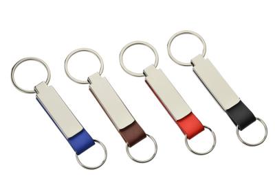 China Metal PU Leather Key Chains Double Flat Personalised Leather Key Ring for sale
