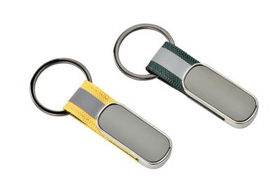 China Webbing Strap Metal Keychain Holder Rectangle Pantone Color Zinc Alloy Iron Leather for sale