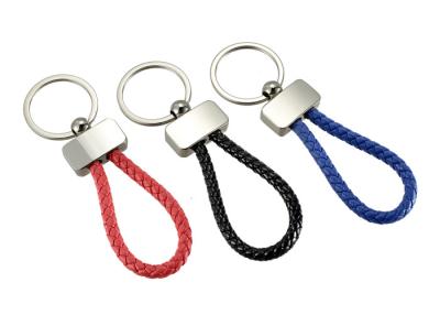 China Weave PU Leather Strap Key Chains Metal Keyring Promotional Custom Key Holder for sale