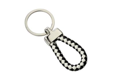 China Black And White PU Braided Rope Leather Key Chains Weave Handmade Car Key Holder for sale