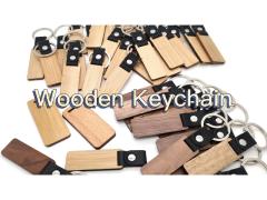 Customizable Leather Wood Keychains - Walnut Beech Wood