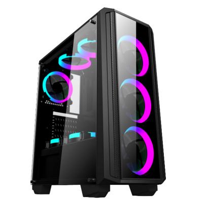 China Desktop Computer Case Gaming Case RGB Fan With Glass Panel Front Iron Net Panel ATX Case for sale