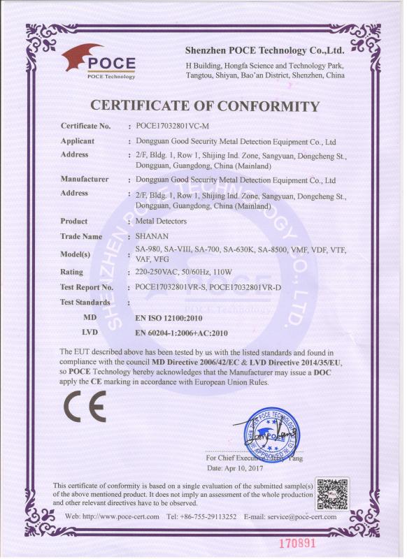 CE - GUANGDONG SHANAN TECHNOLOGY CO.,LTD