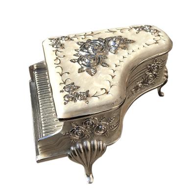 China Vintage Metal Piano modeling Jewelry Box by Withe Enamel Co Velvet Lower for mothers day gifts for sale