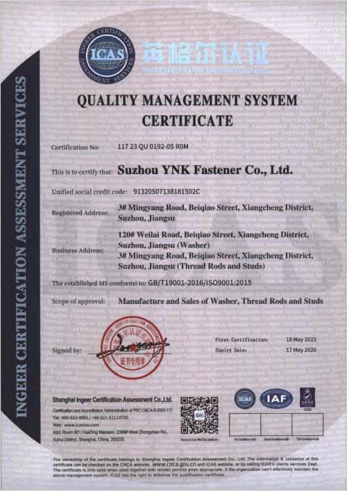 Quality Management System - Suzhou YNK Fastener Co., Ltd.