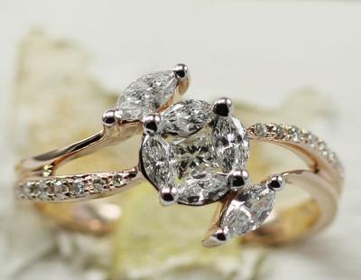 China 18K Yellow Gold Twist Shank Ring with Prong Setting Diamond KGR009914 for sale