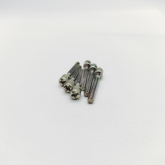 Close-up view of 316 stainless steel meter screws showing tamper-proof hole and Phillips/slotted drive