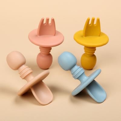 China Matched Color 100% Silicone Fork And Spoon Set BPA Free 2pcs for sale