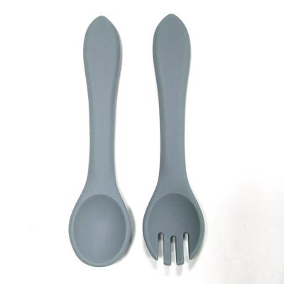 China FDA Silicone Fork And Spoon Set Self Feeding Cutlery Nitrosamine Free for sale