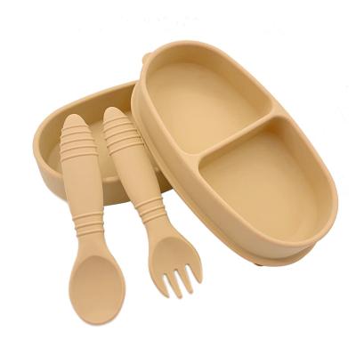 China 100% Food Grade Silicone Baby Cutlery 2 In 1 Bento Lunch Box With Spoon And Fork for sale