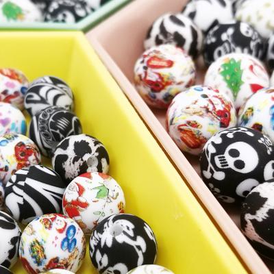 China Chewable Leopard Print Silicone Beads 12mm Silicone Beads DIY Baby Toy for sale