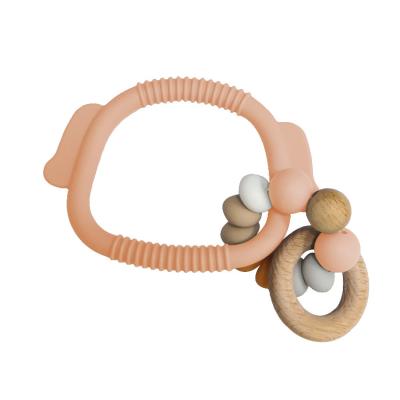China Baby Soft 15mm Silicone Bead Teething Rings Bracelet Eco Friendly With Wooden Ring for sale