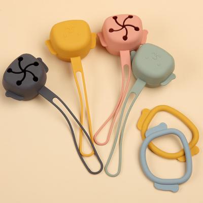 China Eco Friendly Dog Shaped Baby Silicone Teething Pacifier Holder With Teething Ring for sale