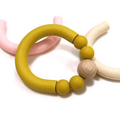 China Heat Resistant Silicone Beads Teether Baby Chewing Beaded Teething Ring 25g for sale