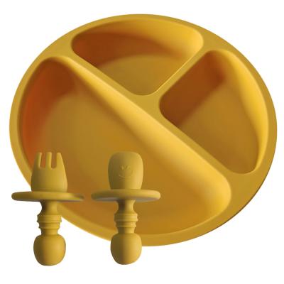 China Colher dividida portátil amigável da placa 19.8cm do bebê do silicone de Eco e grupo de alimentação da forquilha à venda
