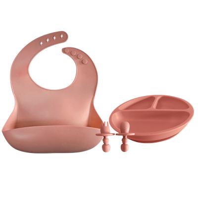 China Phthalates free Toddlers Silicone Feeding Set 500g With Suction Plate Baby Bib for sale