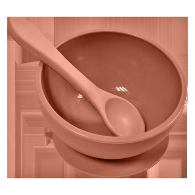 China Tableware PVC Free Silicone Suction Bowl 7.5cm Height And Weaning Spoon for sale