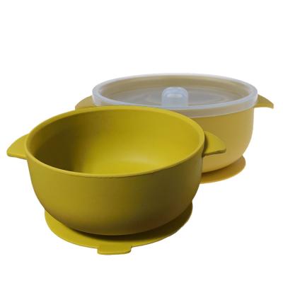 China 400ml Baby Food Training Feeding Silicone Suction Bowl With Transparent Lid for sale