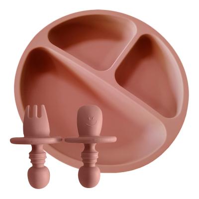 China Three Cavities Silicone Baby Plate Feeding Set 210g Food Grade ODM for sale