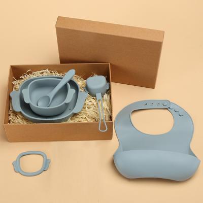 China 7 Pieces Silicone Suction Weaning Set Bowl And Spoon Set 980g For Dining Room for sale