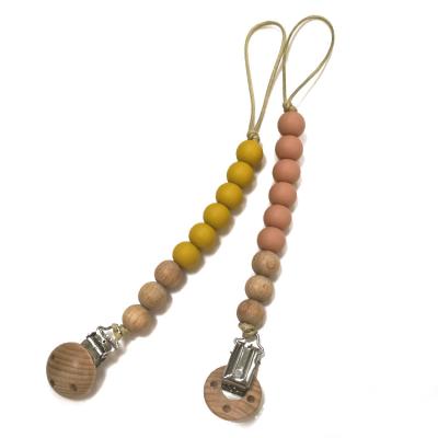 China Anti Off Wooden Silicone Pacifier Holder Chain Clip Eco freindly for kids for sale