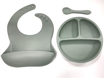 China Customized Logo Functional Silicone Baby Bib Silicone Suction Weaning Set for sale