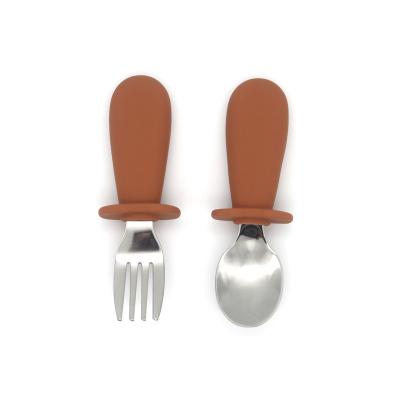 China Silver Silicone Baby Cutlery 316 Stainless Steel Material For Kids for sale