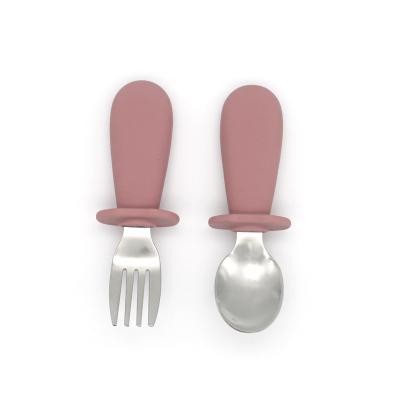 China Color Matched Silicone Fork And Spoon Set Baby Use Printing LOGO OEM for sale