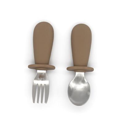 China 316 Stainless Steel Baby Silicone Fork And Spoon Set 4.33 Inch Height 1.42 Inch Width for sale