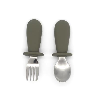 China Laser LOGO Silicone Baby Cutlery OEM Teal Color 316 Stainless Steel for sale