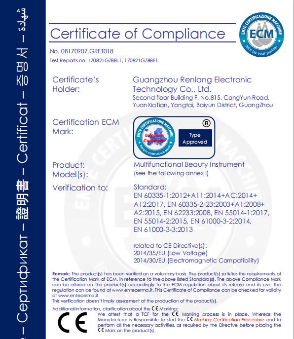 certificate of compliance - Guangzhou Renlang Electronic Technology Co., Ltd.